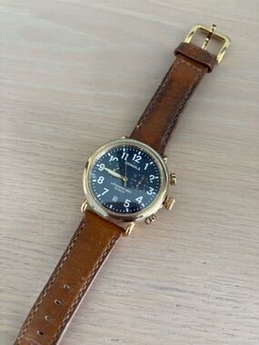 Shinola Black Dial Chronograph with Brown Leather Strap